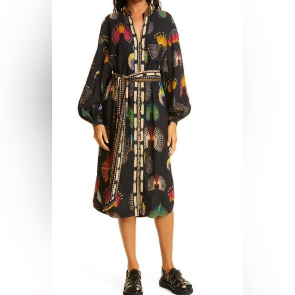 Farm Rio FR XS Headdress Tie Linen-blend Dress (w/o tie)